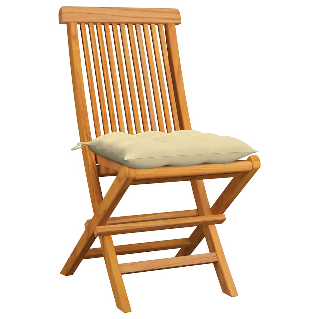 Sedie Pieghevoli con Cuscini Crema 6 pz in Massello di Teak