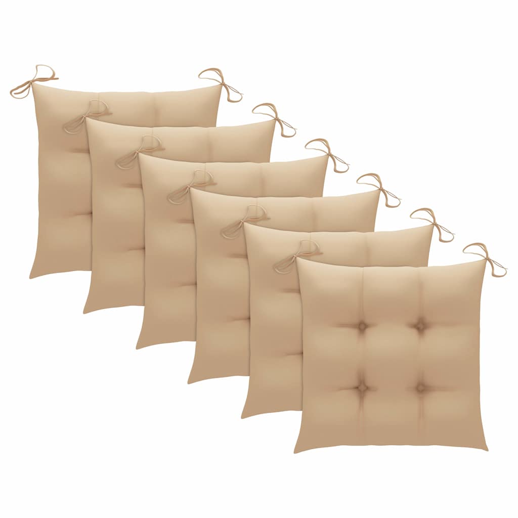 Sedie Pieghevoli con Cuscini Beige 6 pz in Massello di Teak