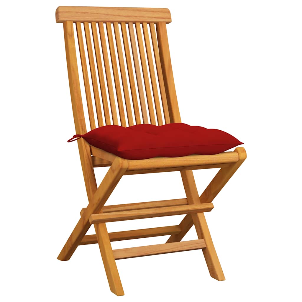 Sedie Pieghevoli con Cuscini Rossi 6 pz in Massello di Teak