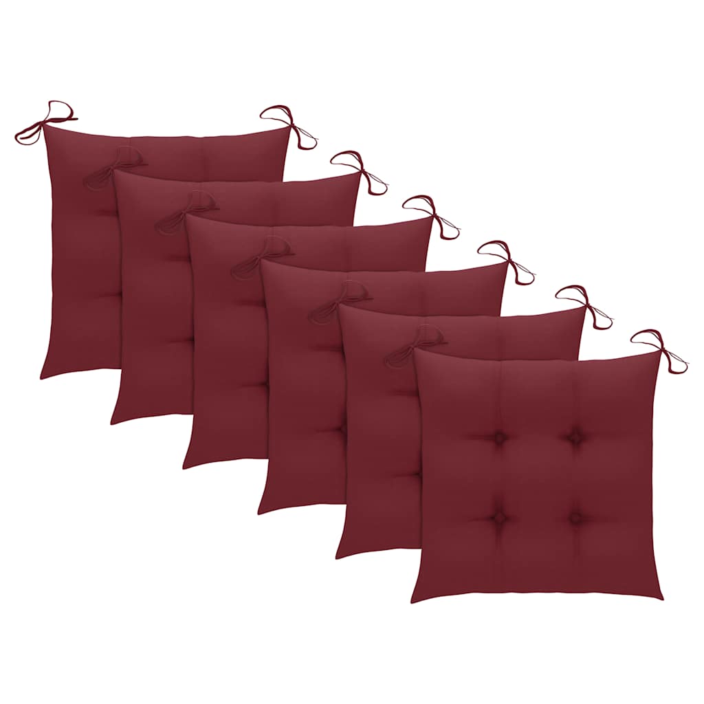 Sedie Pieghevoli con Cuscini Rosso Vino 6 pz Massello di Teak