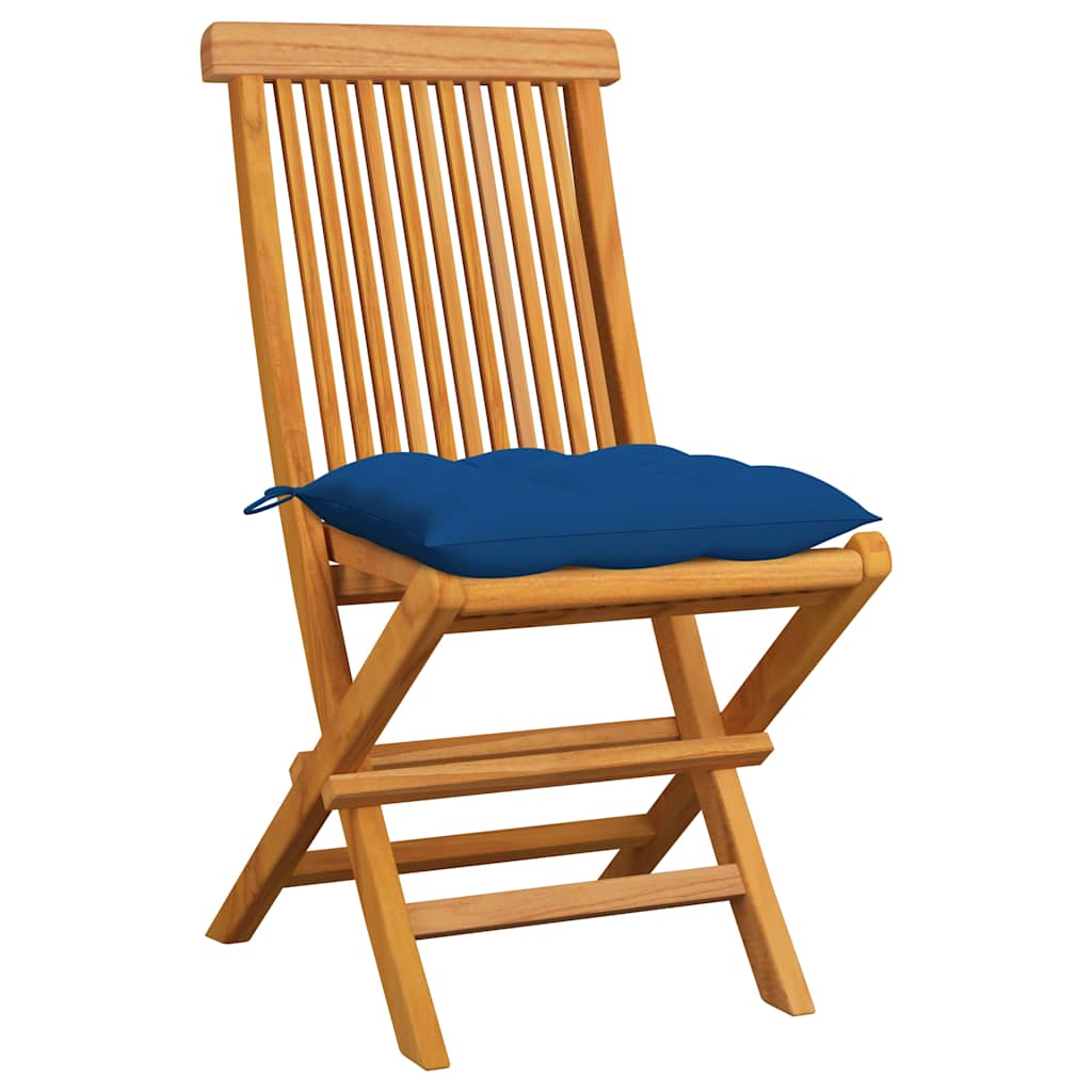 Sedie Pieghevoli con Cuscini Blu 6 pz in Massello di Teak