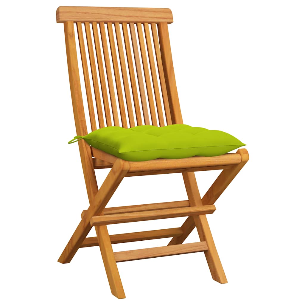 Sedie pieghevoli con cuscini verde brillante, 6 pezzi, in legno massello di teak.