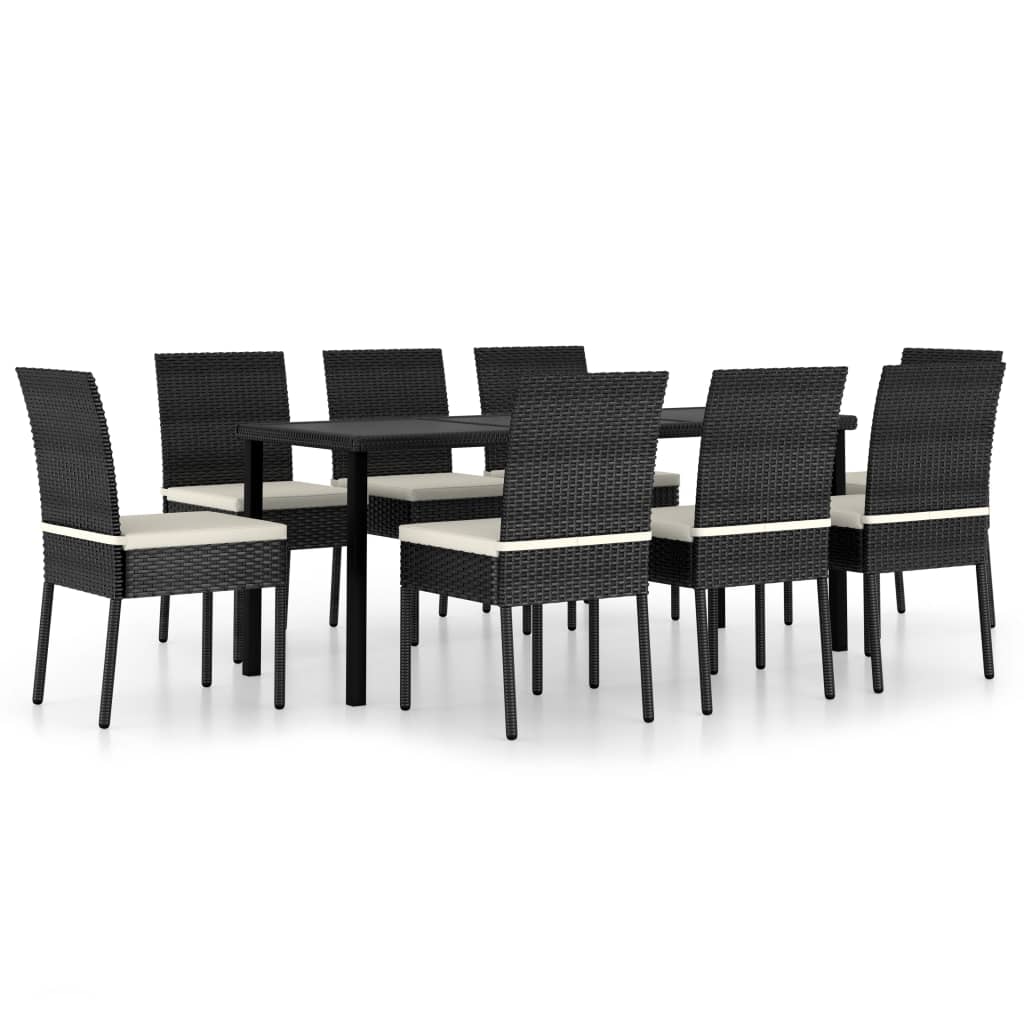 Set da Pranzo da Giardino 9 pz in Polyrattan Nero
