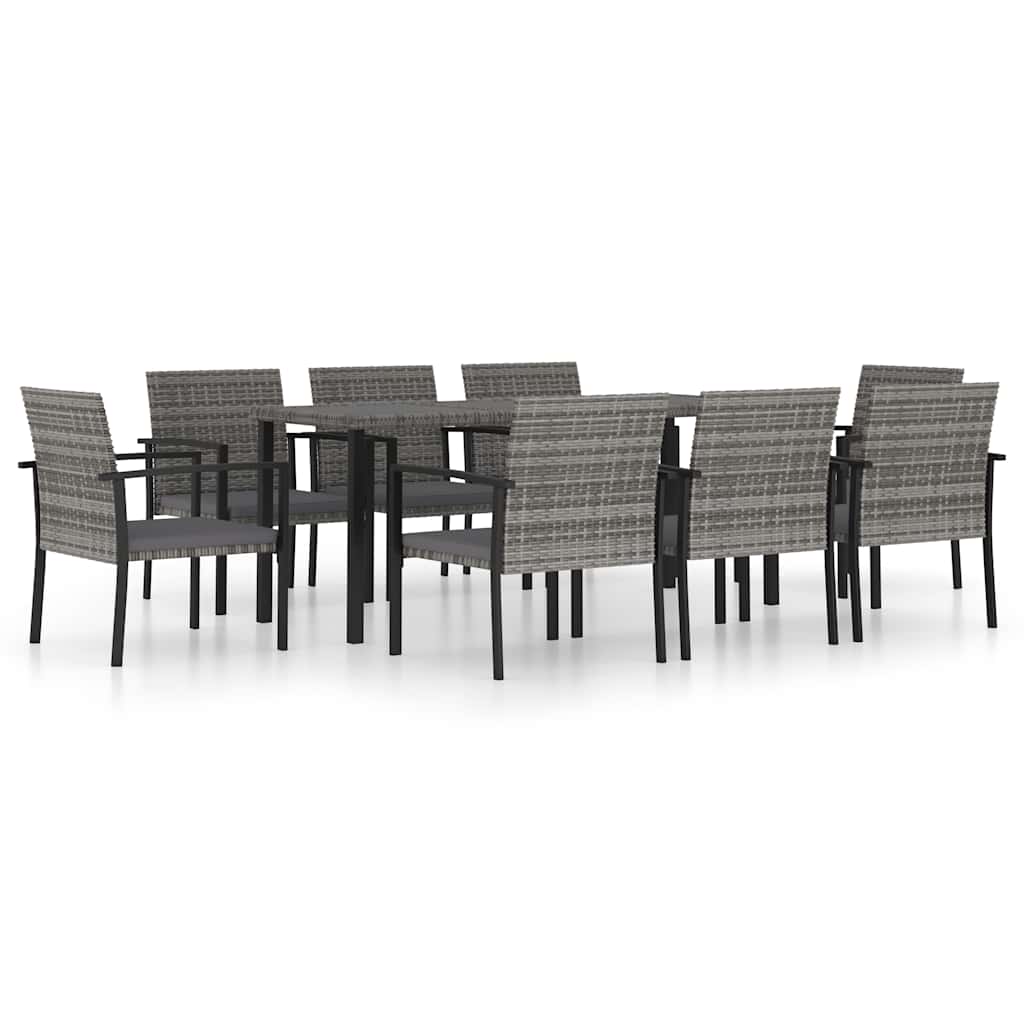 Set da Pranzo da Giardino 9 pz in Polyrattan Grigio