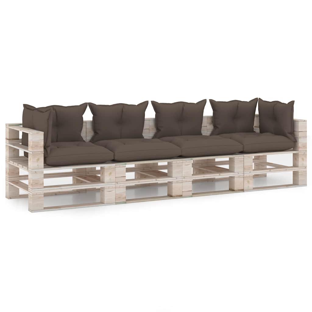 Divano Giardino Pallet a 4 Posti Cuscini in Legno di Pino