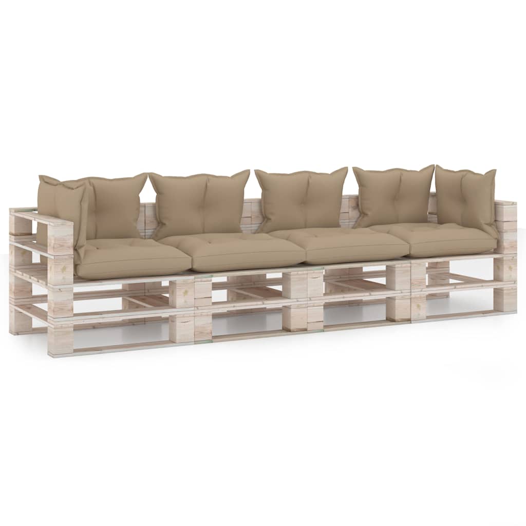 Divano Giardino Pallet a 4 Posti Cuscini in Legno di Pino