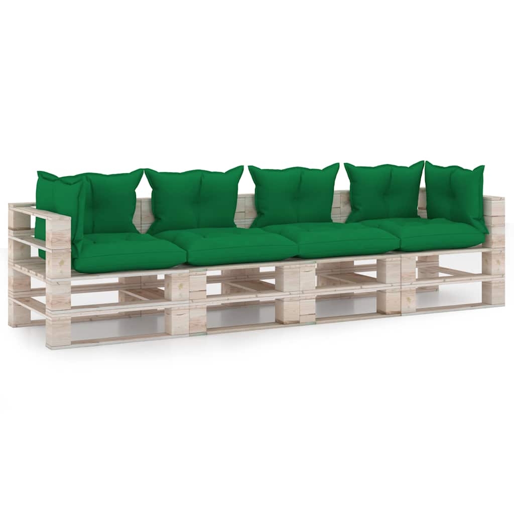 Divano Giardino Pallet a 4 Posti Cuscini in Legno di Pino