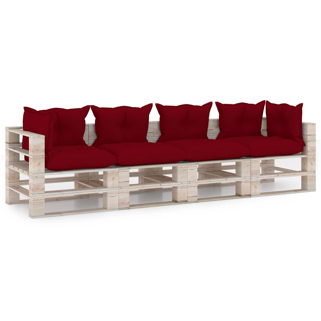 Divano Giardino Pallet a 4 Posti Cuscini in Legno di Pino