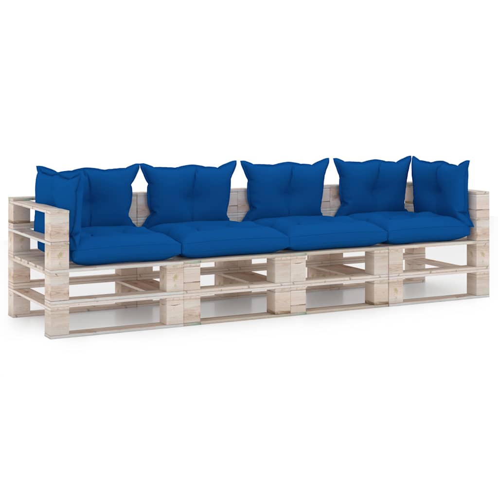 Divano Giardino Pallet a 4 Posti Cuscini in Legno di Pino