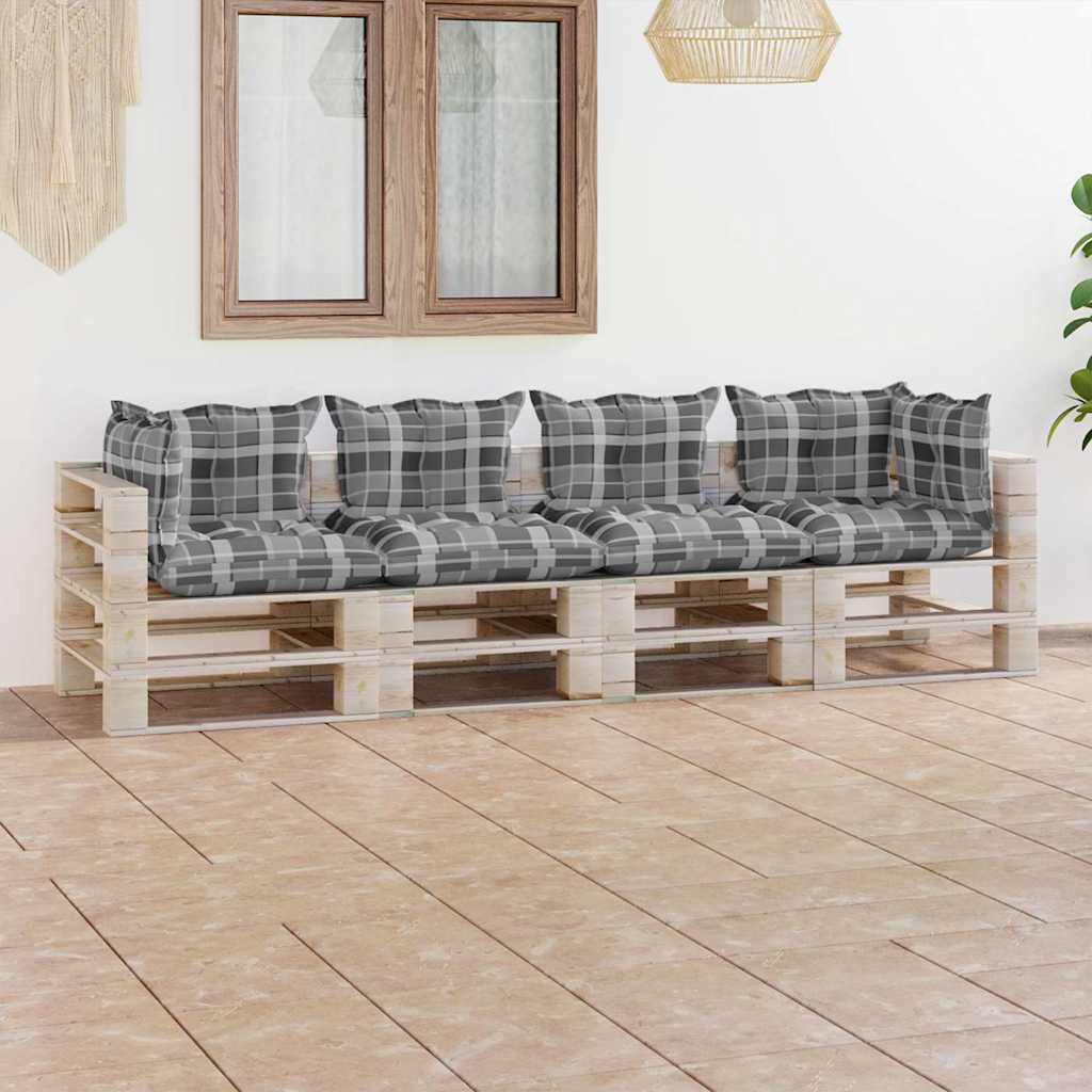 Divano Giardino Pallet a 4 Posti Cuscini in Legno di Pino