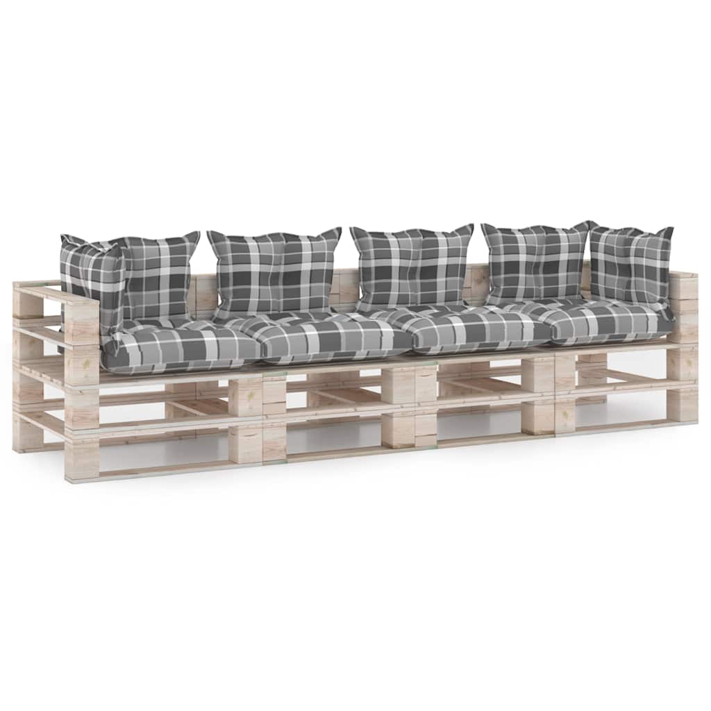 Divano Giardino Pallet a 4 Posti Cuscini in Legno di Pino