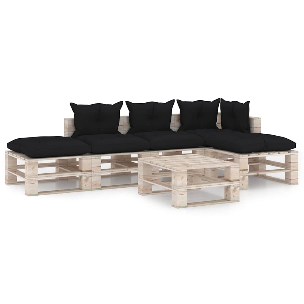 Set Divani da Giardino Pallet 6 pz con Cuscini in Legno di Pino