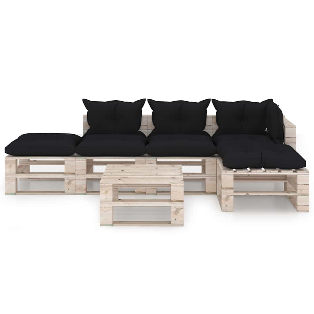 Set Divani da Giardino Pallet 6 pz con Cuscini in Legno di Pino