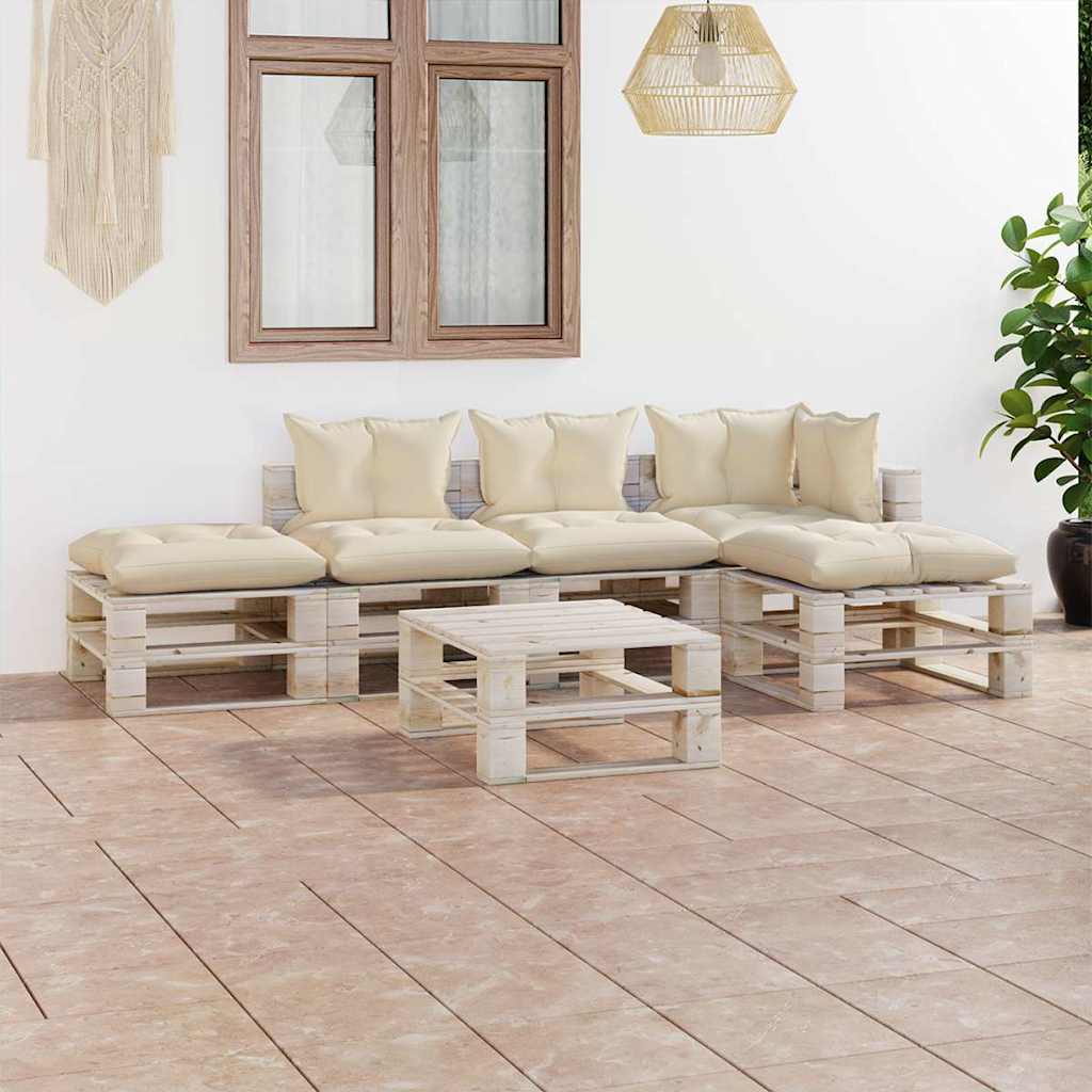 Set Divani da Giardino Pallet 6 pz con Cuscini in Legno di Pino