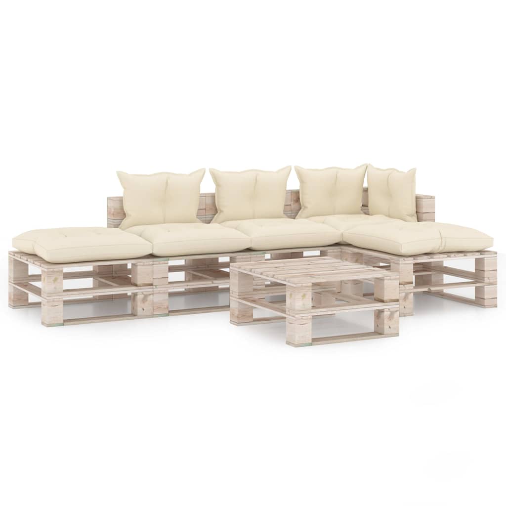 Set Divani da Giardino Pallet 6 pz con Cuscini in Legno di Pino