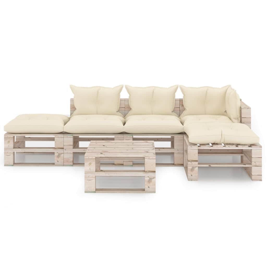 Set Divani da Giardino Pallet 6 pz con Cuscini in Legno di Pino