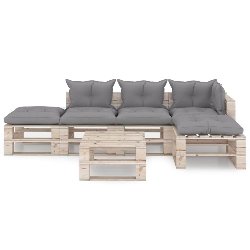 Set Divani da Giardino Pallet 6 pz con Cuscini in Legno di Pino