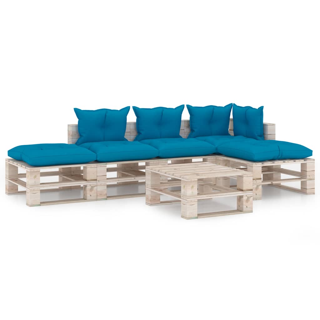 Set Divani da Giardino Pallet 6 pz con Cuscini in Legno di Pino