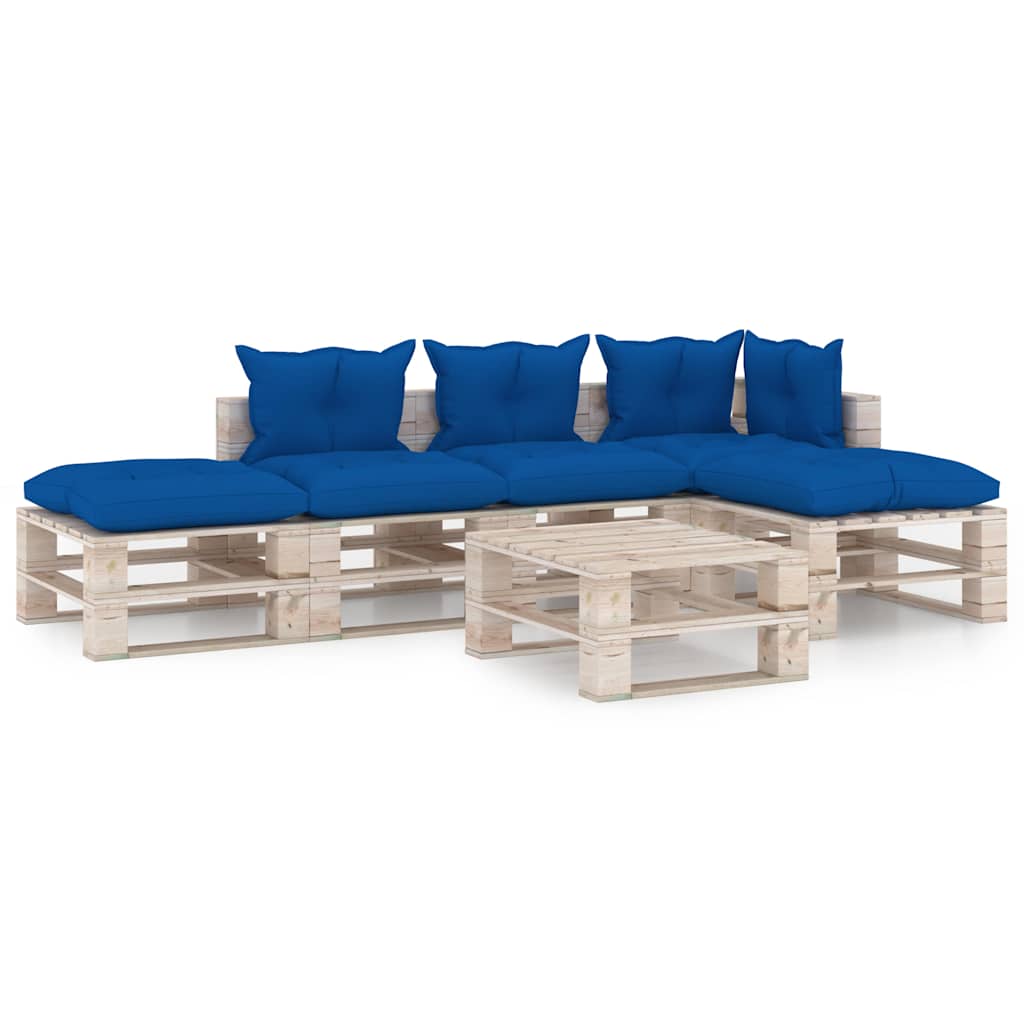 Set Divani da Giardino Pallet 6 pz con Cuscini in Legno di Pino
