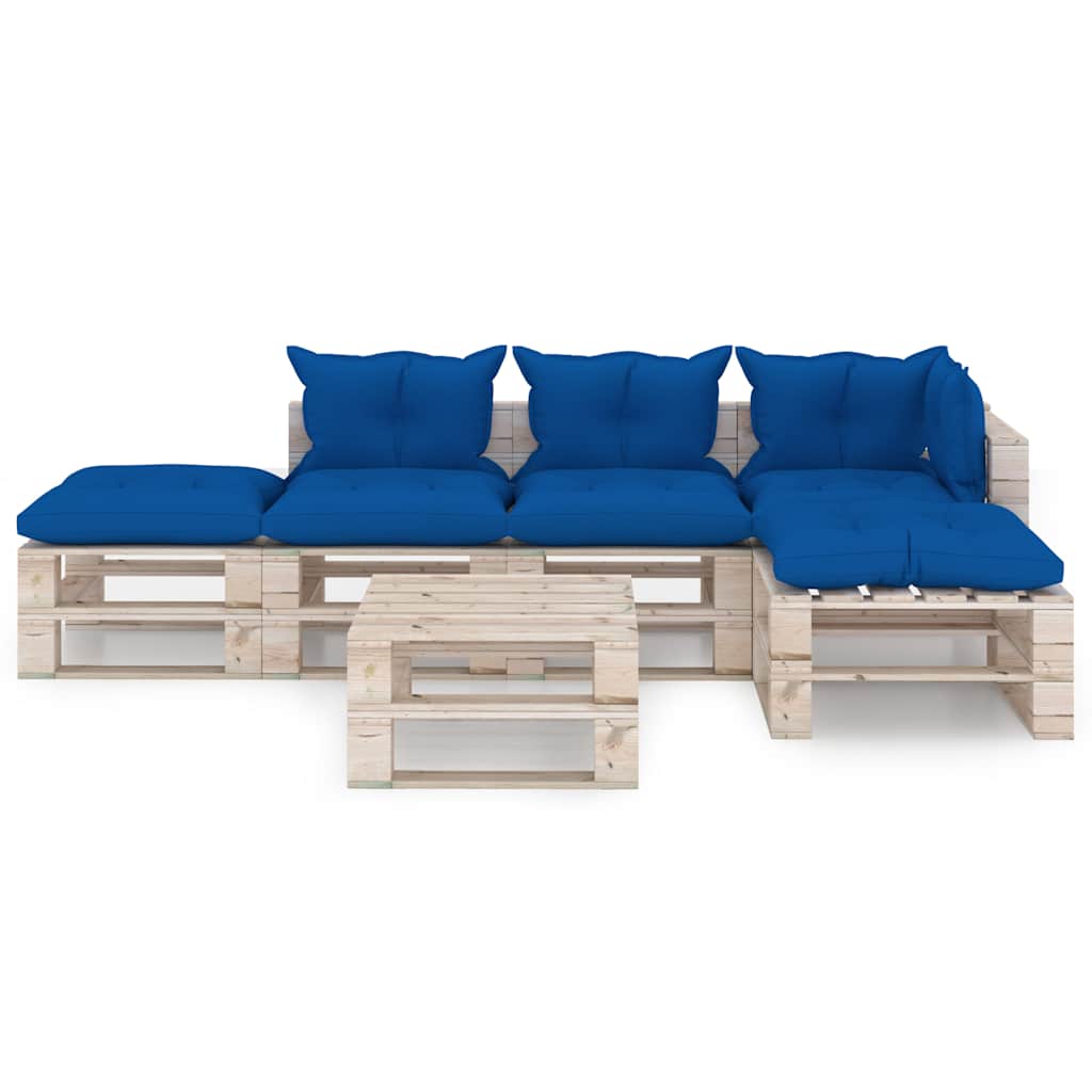 Set Divani da Giardino Pallet 6 pz con Cuscini in Legno di Pino