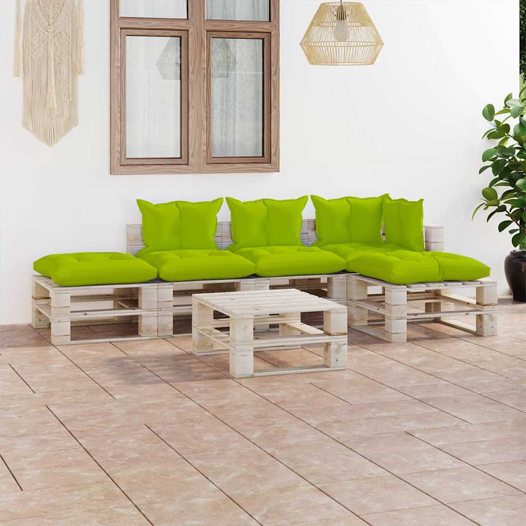 Set Divani da Giardino Pallet 6 pz con Cuscini in Legno di Pino