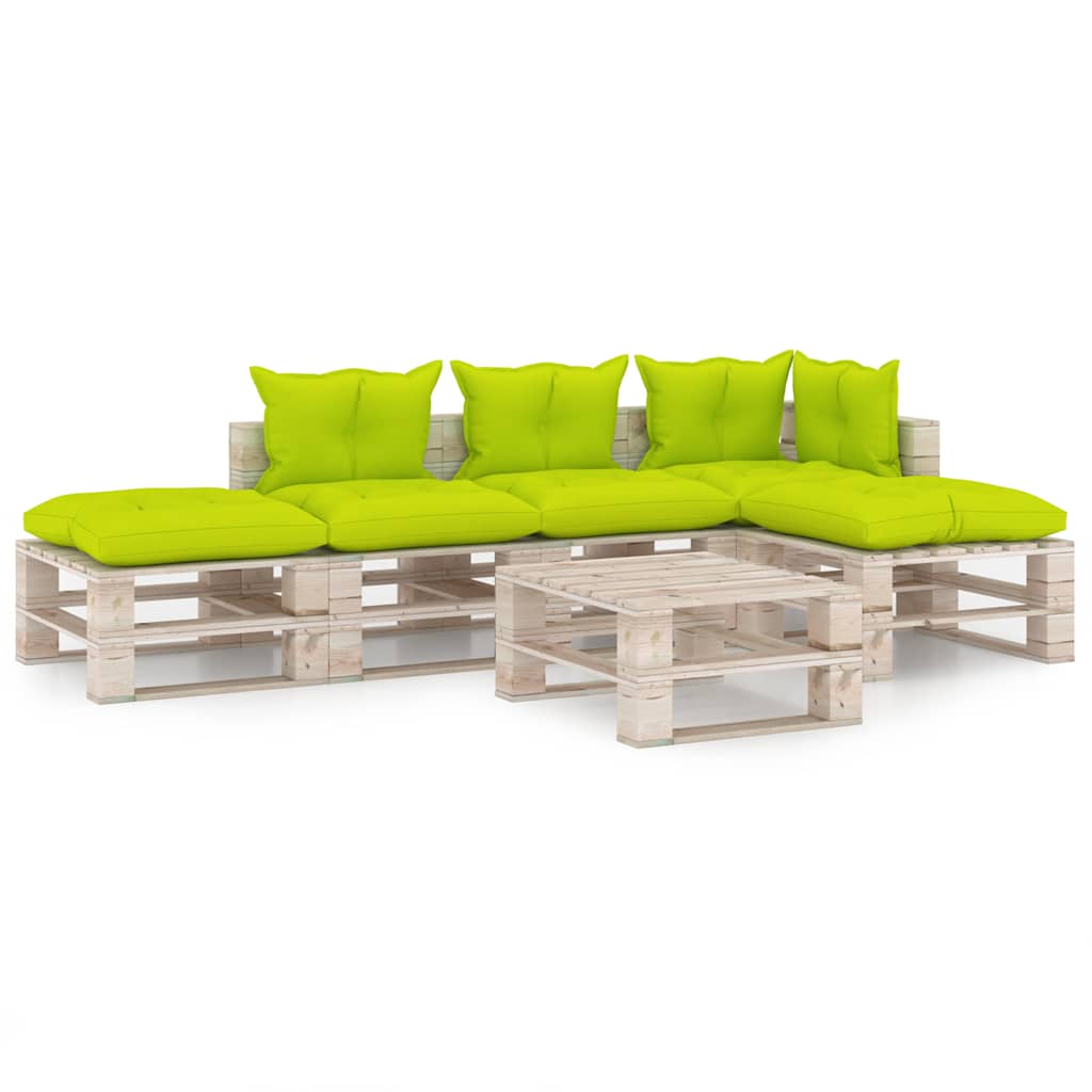 Set Divani da Giardino Pallet 6 pz con Cuscini in Legno di Pino