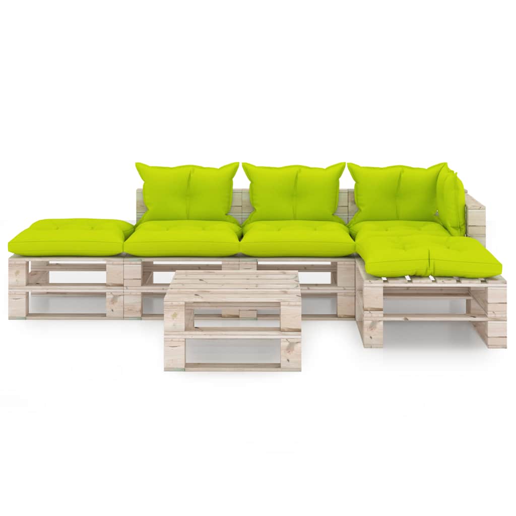 Set Divani da Giardino Pallet 6 pz con Cuscini in Legno di Pino