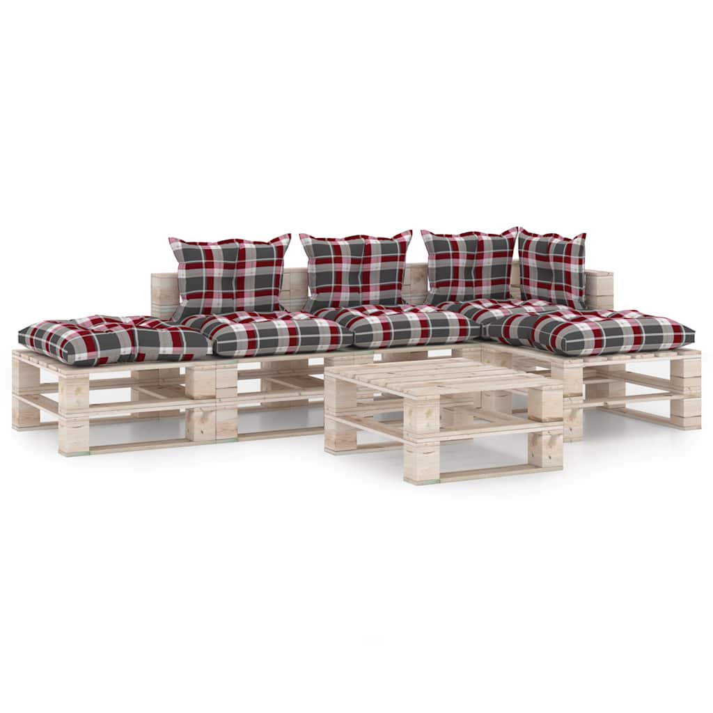 Set Divani da Giardino Pallet 6 pz con Cuscini in Legno di Pino