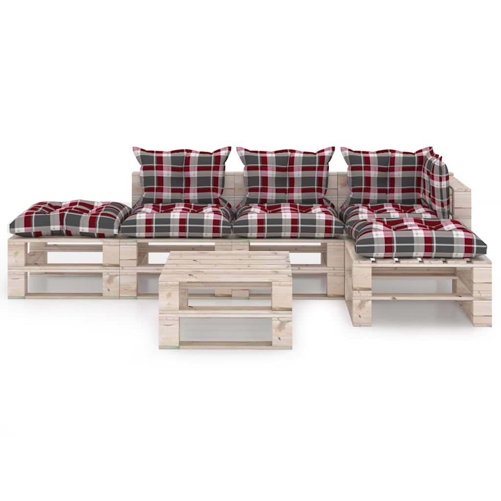 Set Divani da Giardino Pallet 6 pz con Cuscini in Legno di Pino