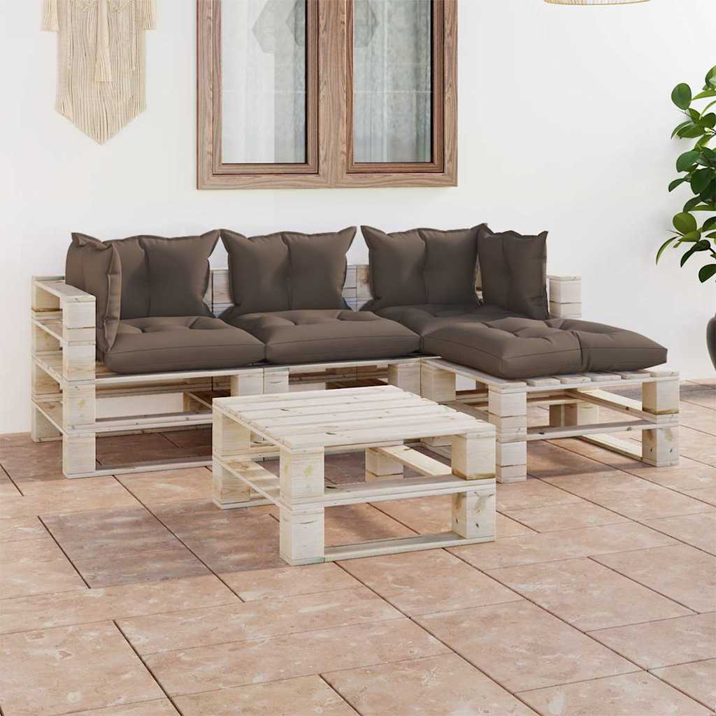 Set Salotto Giardino su Pallet Cuscini 5 pz in Legno di Pino