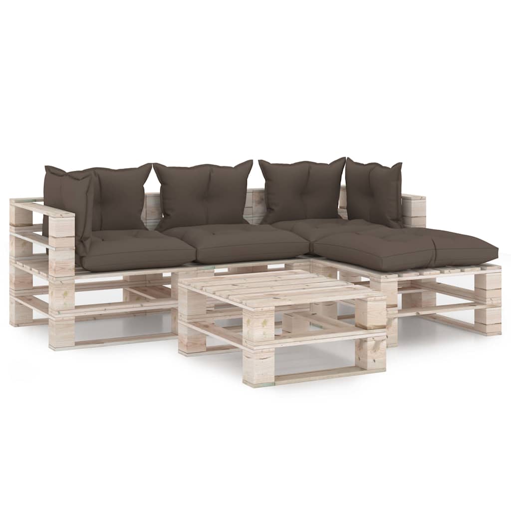 Set Salotto Giardino su Pallet Cuscini 5 pz in Legno di Pino