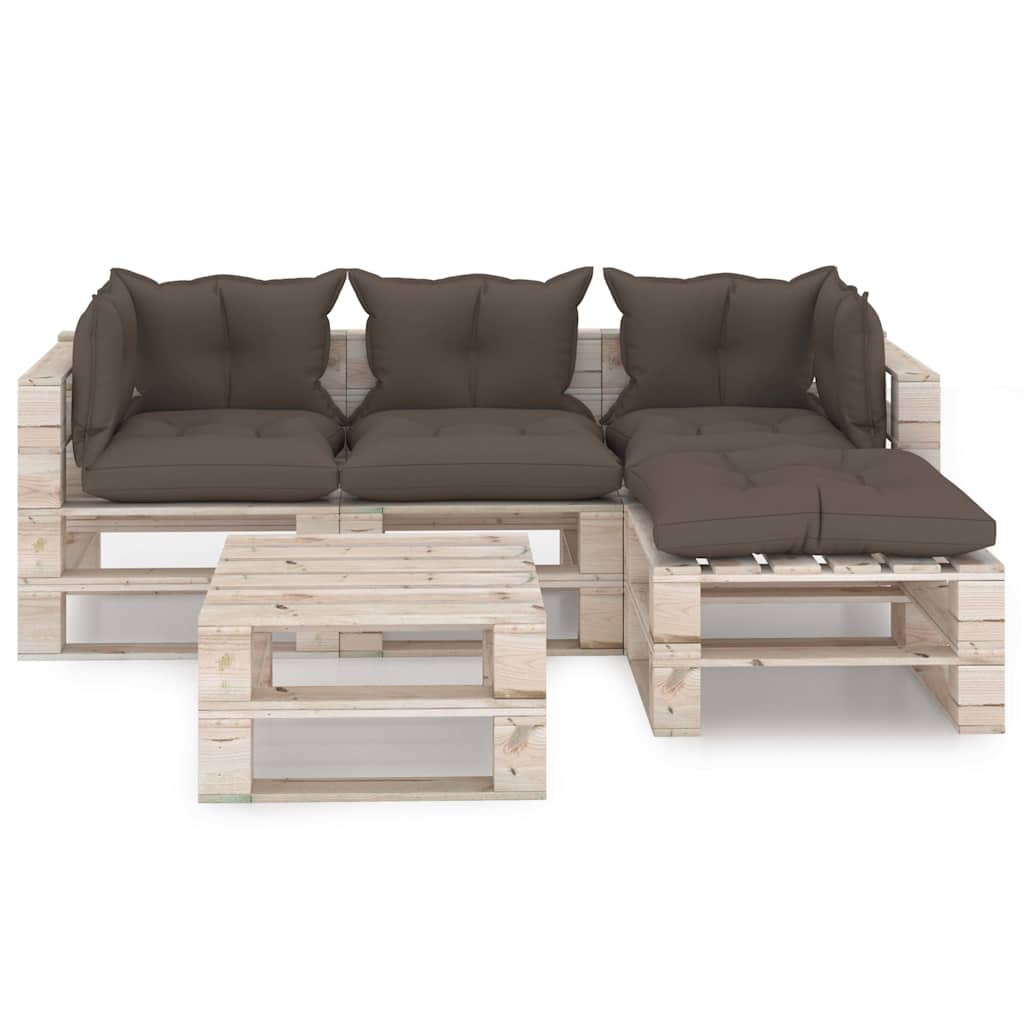Set Salotto Giardino su Pallet Cuscini 5 pz in Legno di Pino