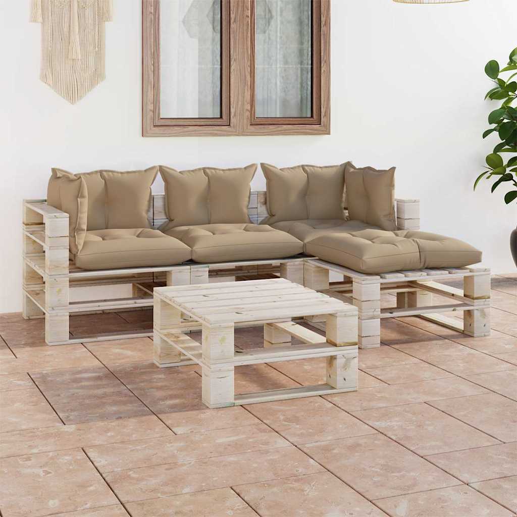 Set Salotto Giardino su Pallet Cuscini 5 pz in Legno di Pino