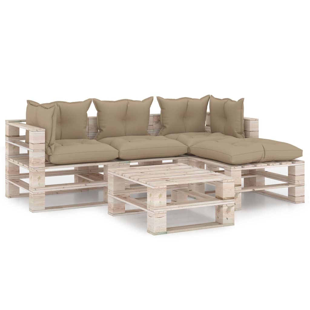 Set Salotto Giardino su Pallet Cuscini 5 pz in Legno di Pino