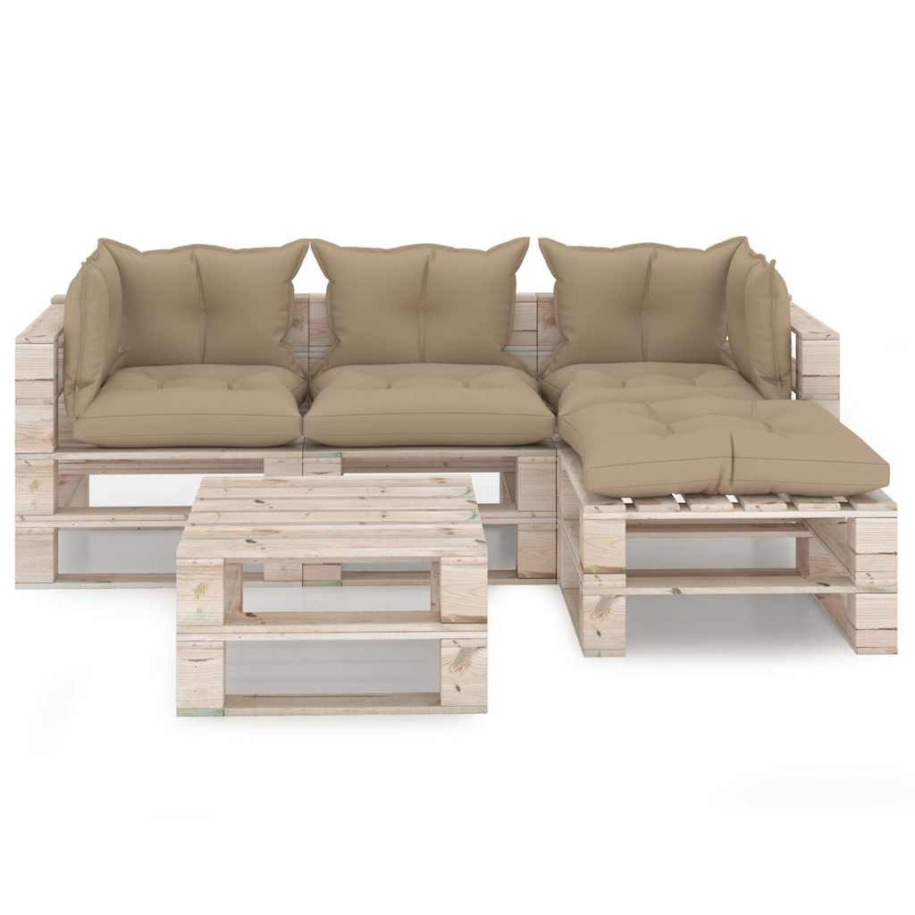 Set Salotto Giardino su Pallet Cuscini 5 pz in Legno di Pino
