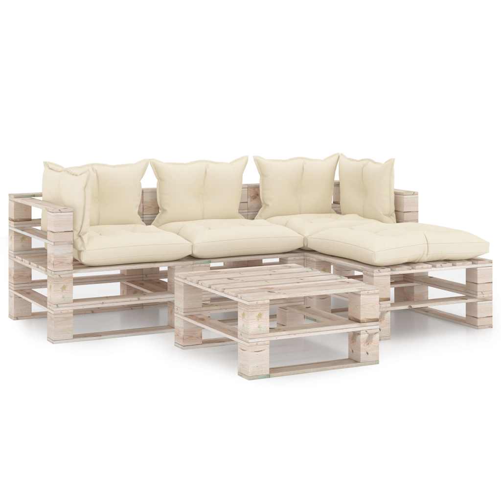 Set Salotto Giardino su Pallet Cuscini 5 pz in Legno di Pino