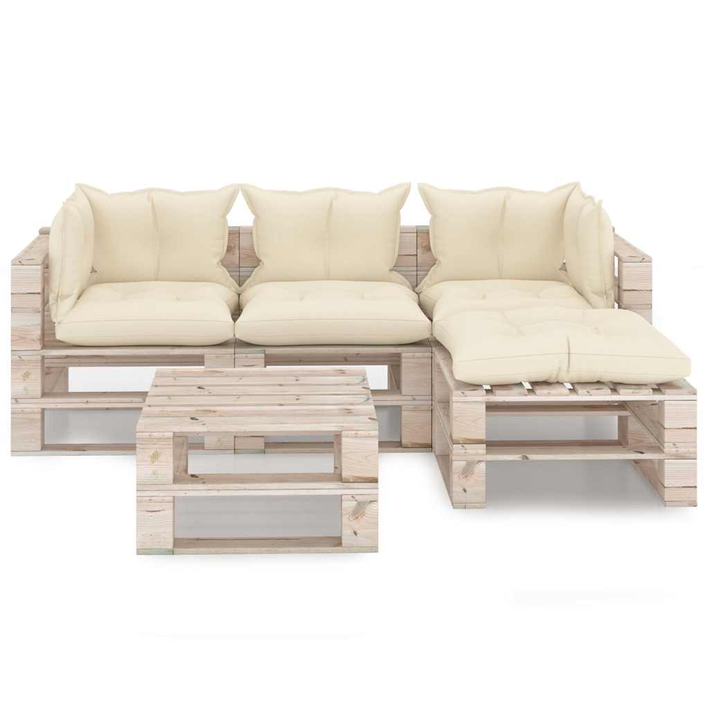 Set Salotto Giardino su Pallet Cuscini 5 pz in Legno di Pino