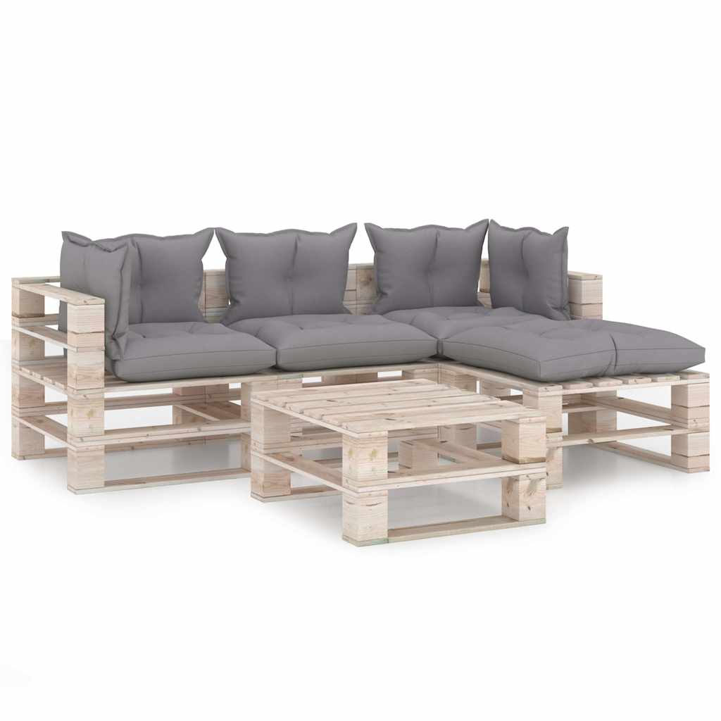 Set Salotto Giardino su Pallet Cuscini 5 pz in Legno di Pino