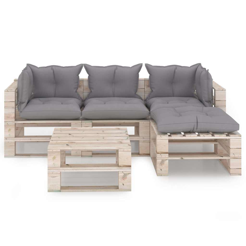 Set Salotto Giardino su Pallet Cuscini 5 pz in Legno di Pino