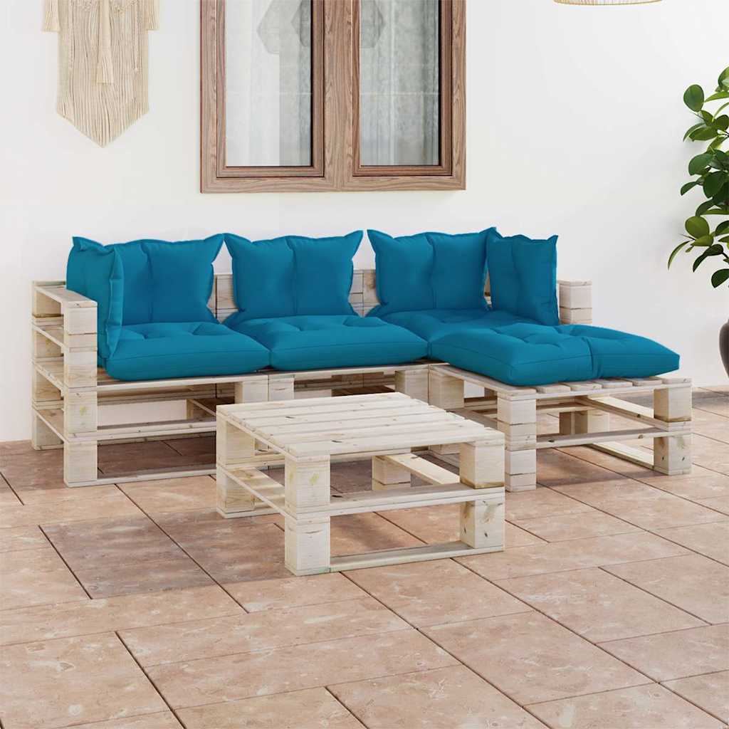 Set Salotto Giardino su Pallet Cuscini 5 pz in Legno di Pino