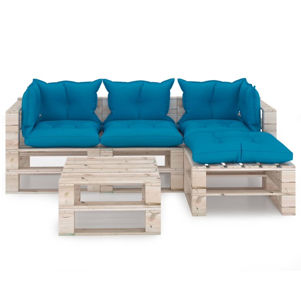 Set Salotto Giardino su Pallet Cuscini 5 pz in Legno di Pino
