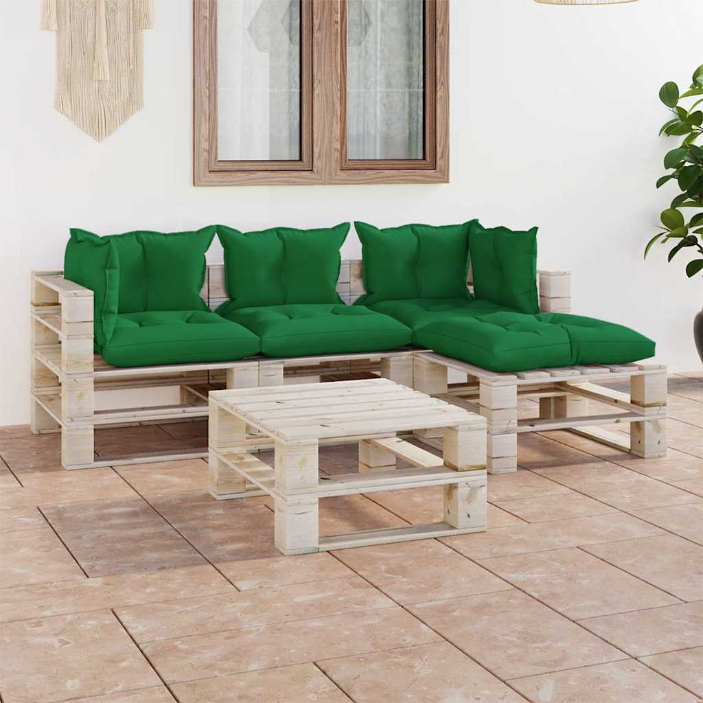 Set Salotto Giardino su Pallet Cuscini 5 pz in Legno di Pino