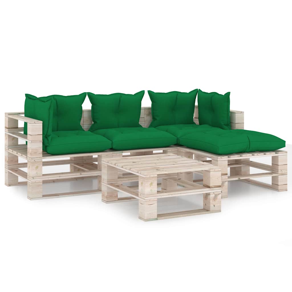 Set Salotto Giardino su Pallet Cuscini 5 pz in Legno di Pino