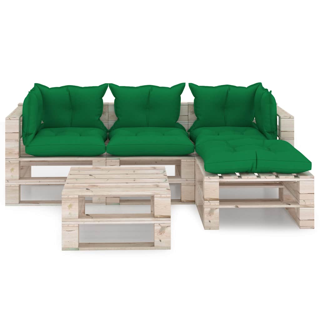 Set Salotto Giardino su Pallet Cuscini 5 pz in Legno di Pino