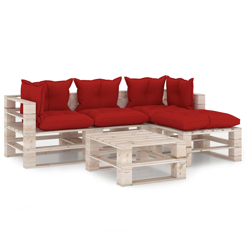 Set Salotto Giardino su Pallet Cuscini 5 pz in Legno di Pino