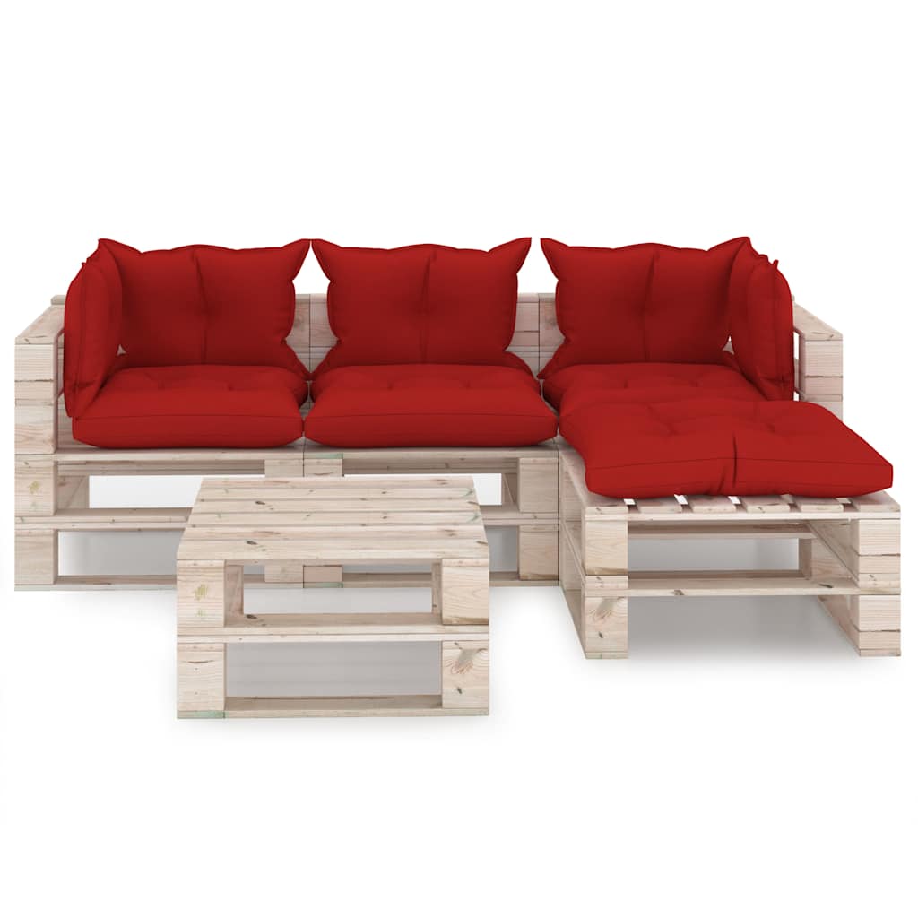 Set Salotto Giardino su Pallet Cuscini 5 pz in Legno di Pino