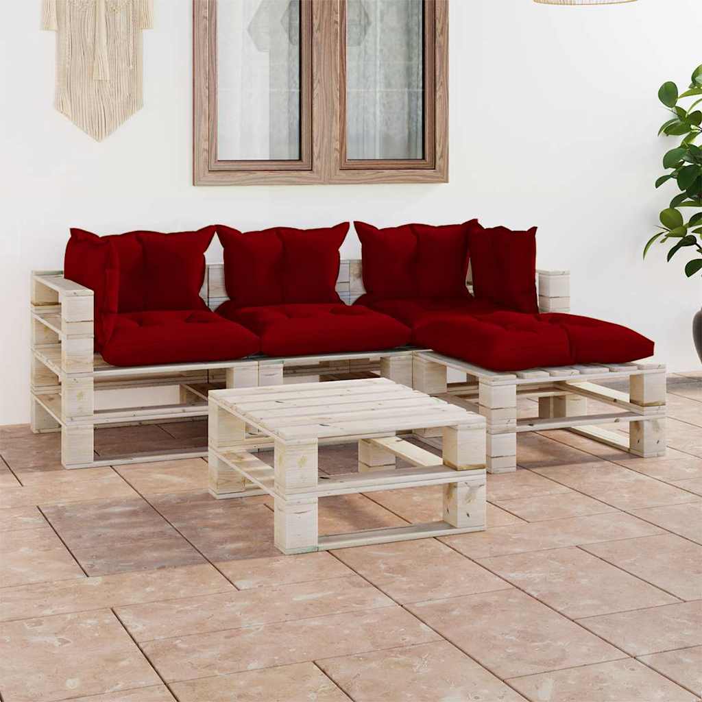 Set Salotto Giardino su Pallet Cuscini 5 pz in Legno di Pino