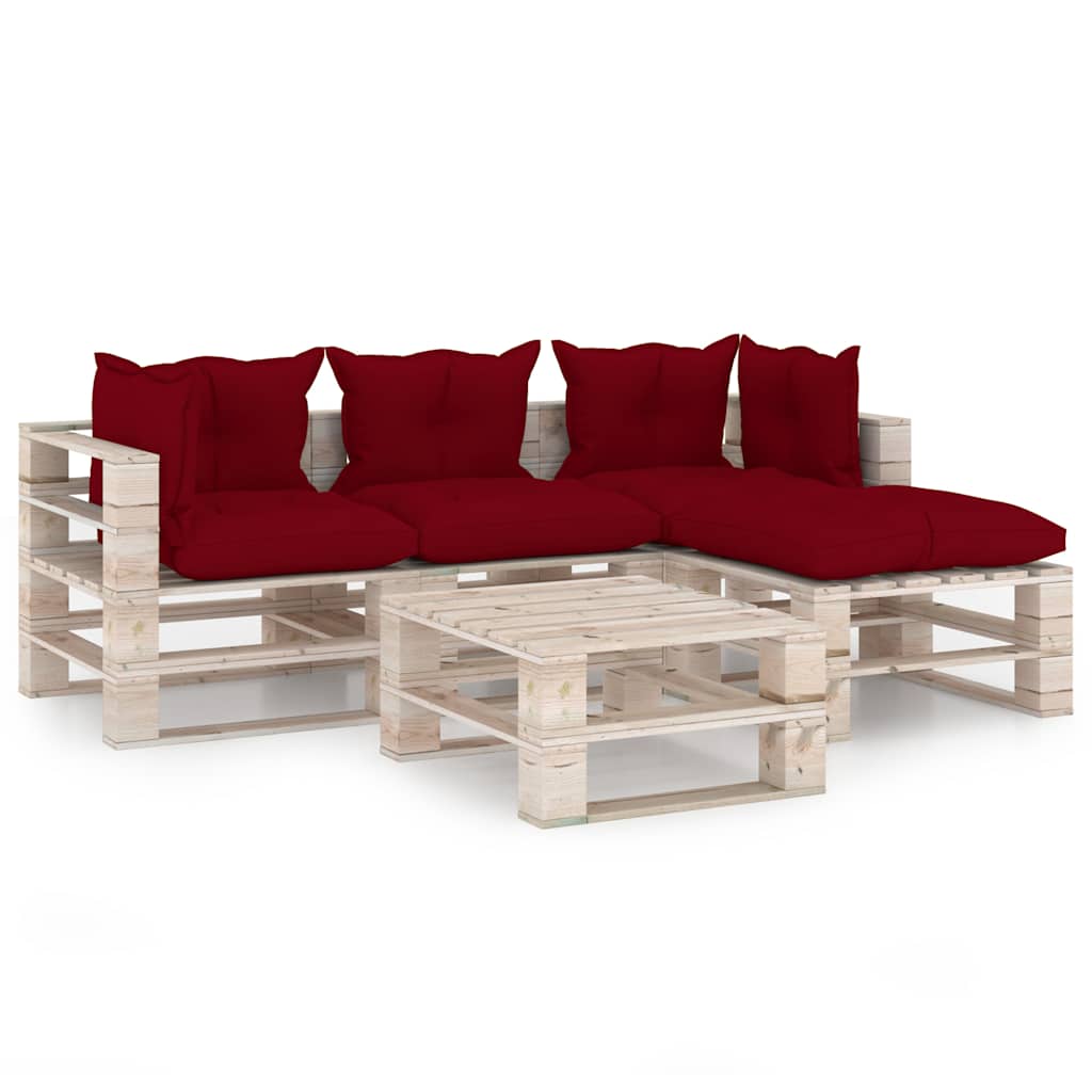 Set Salotto Giardino su Pallet Cuscini 5 pz in Legno di Pino