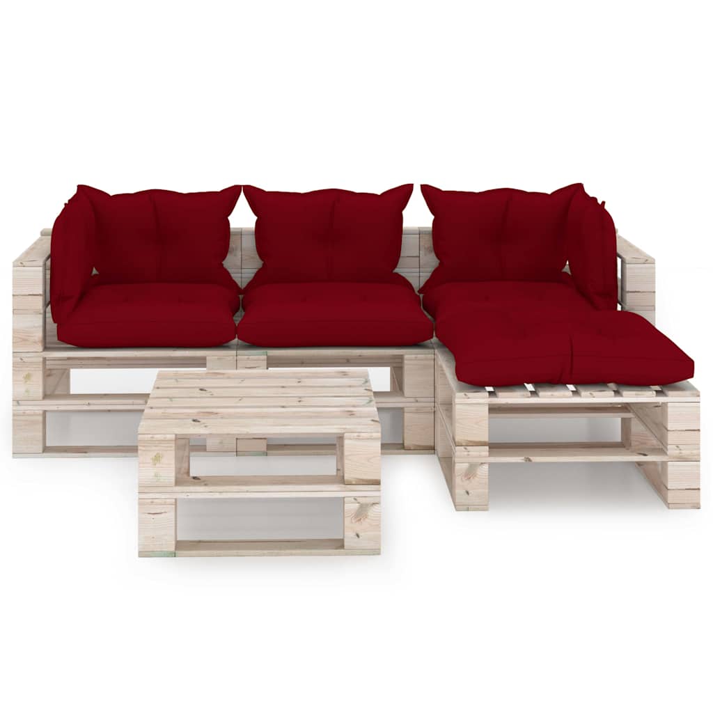 Set Salotto Giardino su Pallet Cuscini 5 pz in Legno di Pino