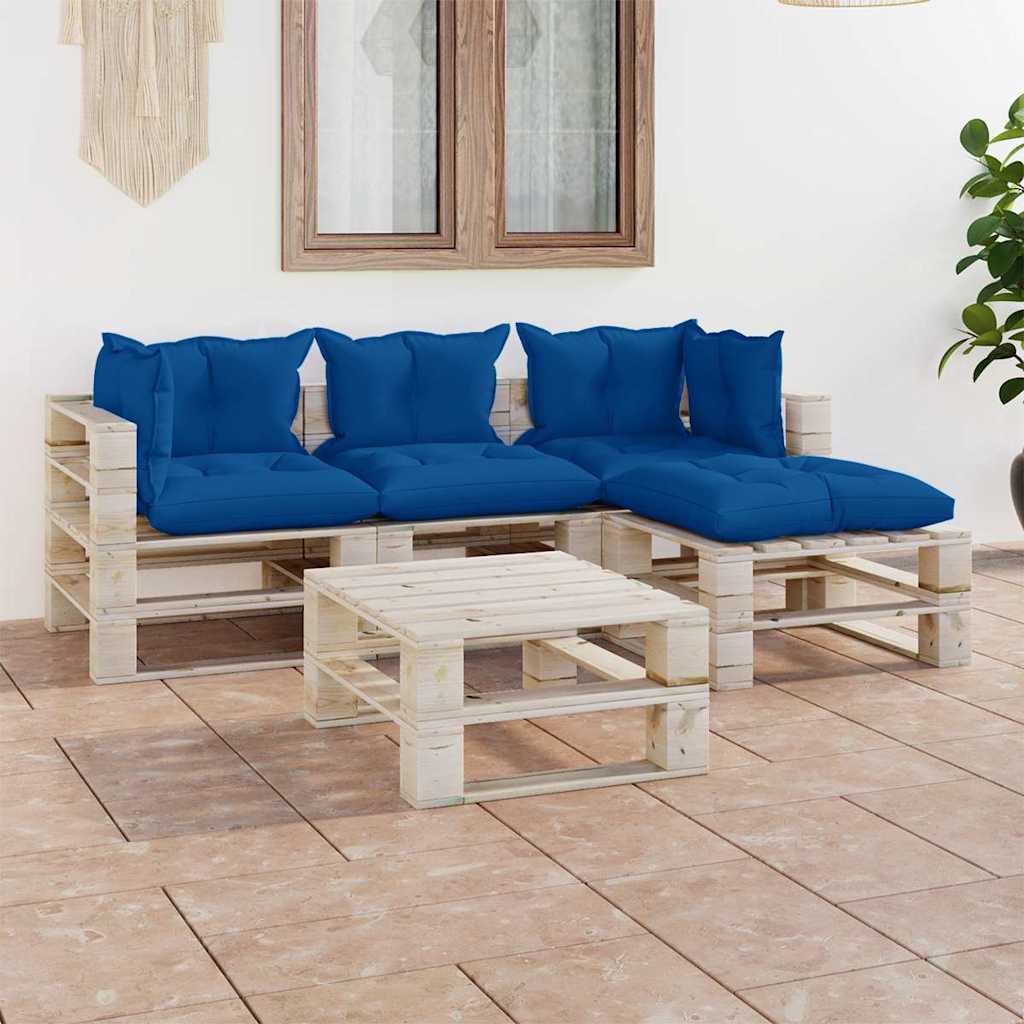 Set Salotto Giardino su Pallet Cuscini 5 pz in Legno di Pino